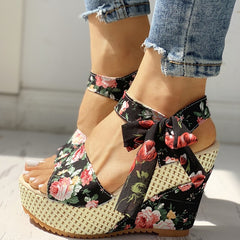 RIBETRINI 2019 fashion INS Hot Lace Leisure Women Wedges Heeled Women Shoes Summer Sandals Party Platform High Heels Shoes Woman