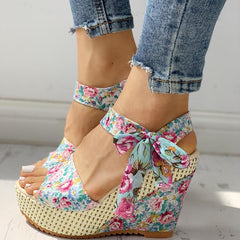 RIBETRINI 2019 fashion INS Hot Lace Leisure Women Wedges Heeled Women Shoes Summer Sandals Party Platform High Heels Shoes Woman