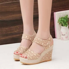 RIBETRINI 2019 fashion INS Hot Lace Leisure Women Wedges Heeled Women Shoes Summer Sandals Party Platform High Heels Shoes Woman