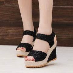 RIBETRINI 2019 fashion INS Hot Lace Leisure Women Wedges Heeled Women Shoes Summer Sandals Party Platform High Heels Shoes Woman
