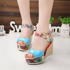 RIBETRINI 2019 fashion INS Hot Lace Leisure Women Wedges Heeled Women Shoes Summer Sandals Party Platform High Heels Shoes Woman