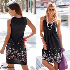 Womens Floral Sundress Knee Length Summer Loose Sleeveless Dresses Floral Print Fashion Beach Dress Summer Womens New PLUS SIZE