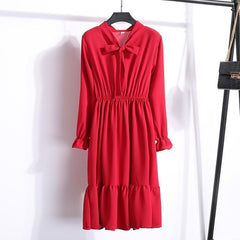 29 Colors Beautiful Fashion Spring Autumn Women Long Sleeve Dress Retro Collar Casual Slim Dresses Floral Printing Chiffon Sexy