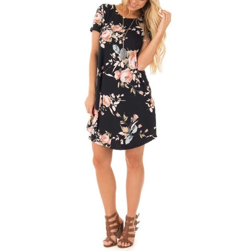 Summer women dresses Fashion O Neck Women Floral Print Mini Dress Summer Short Sleeve Dresses Party Wedding Vestido