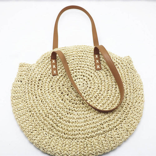 REREKAXI Hand-woven Round Woman's Shoulder Bag Handbag Bohemian Summer Straw Beach Bag Travel Shopping Female Tote Wicker Bags