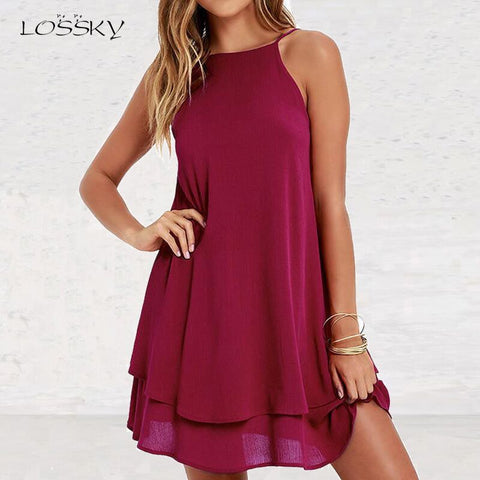 Womens Floral Sundress Knee Length Summer Loose Sleeveless Dresses Floral Print Fashion Beach Dress Summer Womens New PLUS SIZE