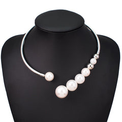MANILAI Metal Torques Simulated Pearl Choker Necklace For Women Punk Jewelry Statement Bib Collar Necklace Fashion Accessories