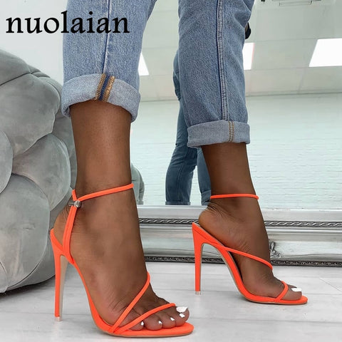 Aneikeh Women High Heels Sandals Summer Square Heels Crystal Heeled Platform Shoes Ladies Sexy Party Wedding Lace Up Shoes