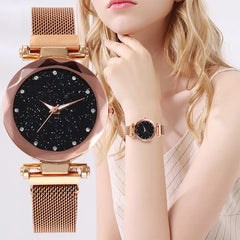 Best Selling Women Mesh Magnet Buckle Starry Sky Watch Casual Luxury Women Geometric Surface Quartz Watches Relogio Feminino