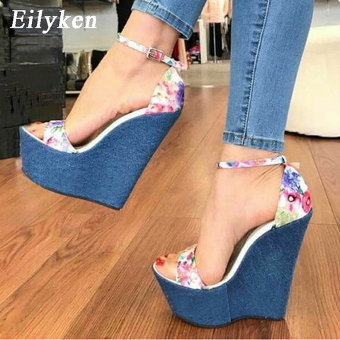Aneikeh Women High Heels Sandals Summer Square Heels Crystal Heeled Platform Shoes Ladies Sexy Party Wedding Lace Up Shoes