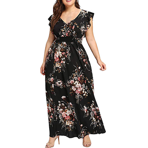 Women Plus Size Summer V Neck Floral Print Boho Sleeveless Party Dress l colorful comfortable breathe fashion