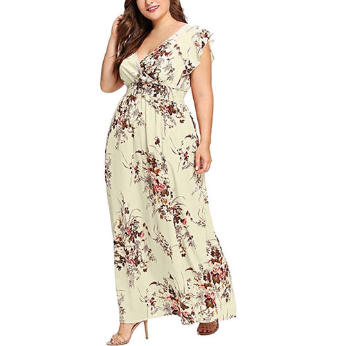 Women Plus Size Summer V Neck Floral Print Boho Sleeveless Party Dress l colorful comfortable breathe fashion