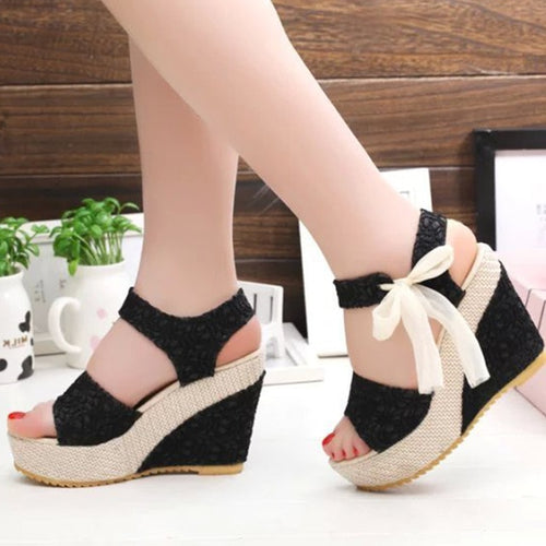 RIBETRINI 2019 fashion INS Hot Lace Leisure Women Wedges Heeled Women Shoes Summer Sandals Party Platform High Heels Shoes Woman