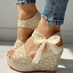 RIBETRINI 2019 fashion INS Hot Lace Leisure Women Wedges Heeled Women Shoes Summer Sandals Party Platform High Heels Shoes Woman