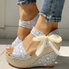 RIBETRINI 2019 fashion INS Hot Lace Leisure Women Wedges Heeled Women Shoes Summer Sandals Party Platform High Heels Shoes Woman